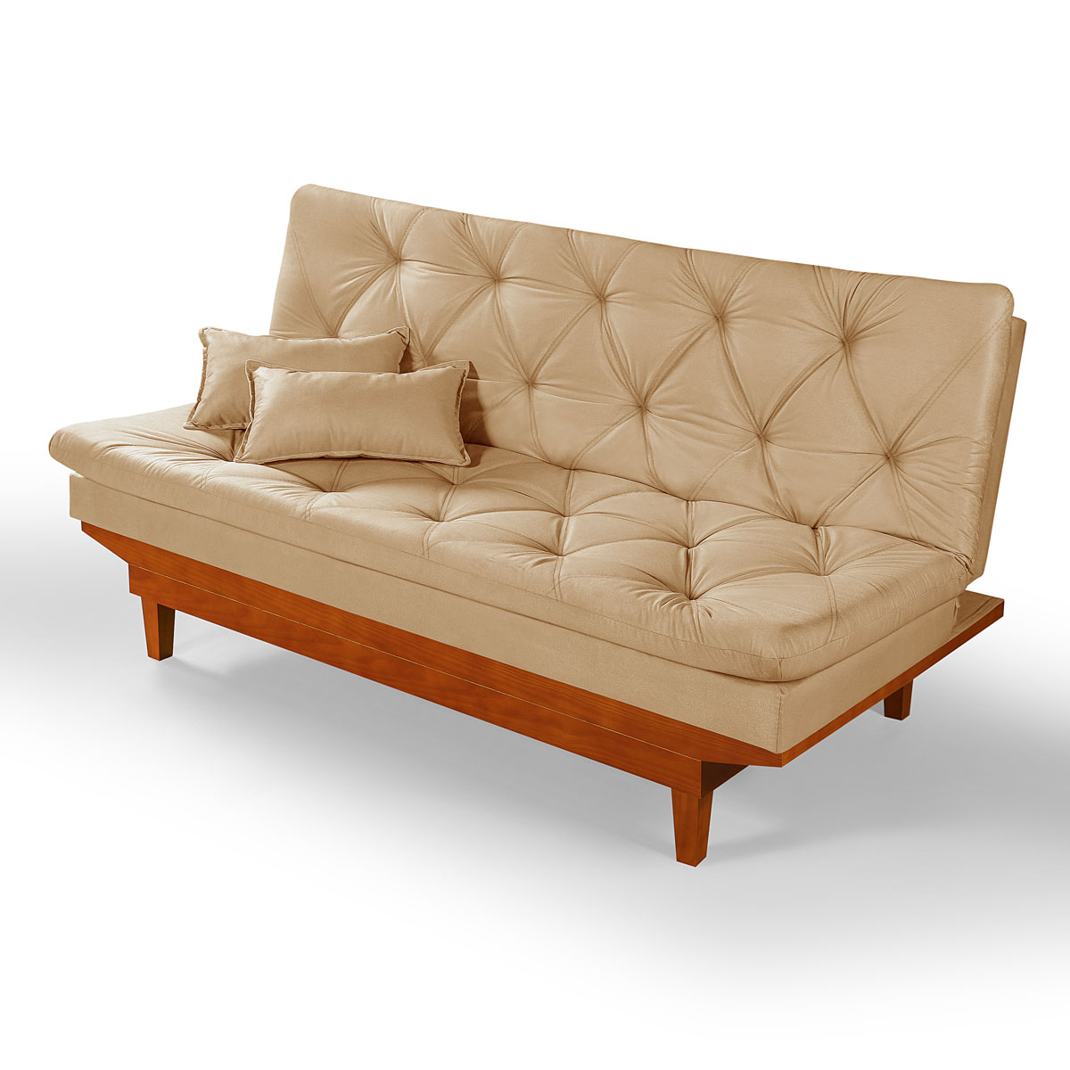 Kit Sofa Cama Caribe + 2 banquetas Rubi Suede Chocolate Essencial Estofados
