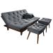Kit Sofa Cama Caribe + 2 banquetas Rubi Suede Cinza Essencial Estofados
