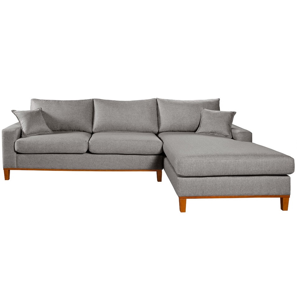 Sofá Living Amsterdã Com Chaise 3 Lugares Revestido Linho Base em Madeira