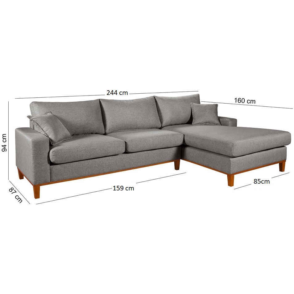 Sofá Living Amsterdã Com Chaise 3 Lugares Revestido Linho Base em Madeira