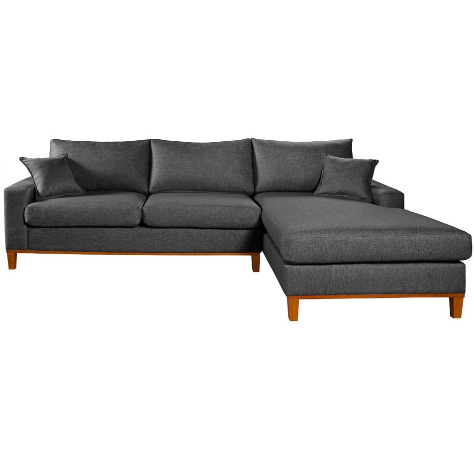Sofá Living Amsterdã Com Chaise 3 Lugares Revestido Linho Base em Madeira