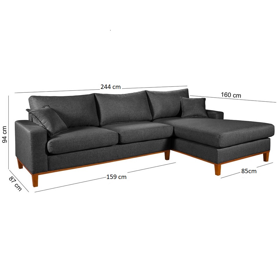 Sofá Living Amsterdã Com Chaise 3 Lugares Revestido Linho Base em Madeira