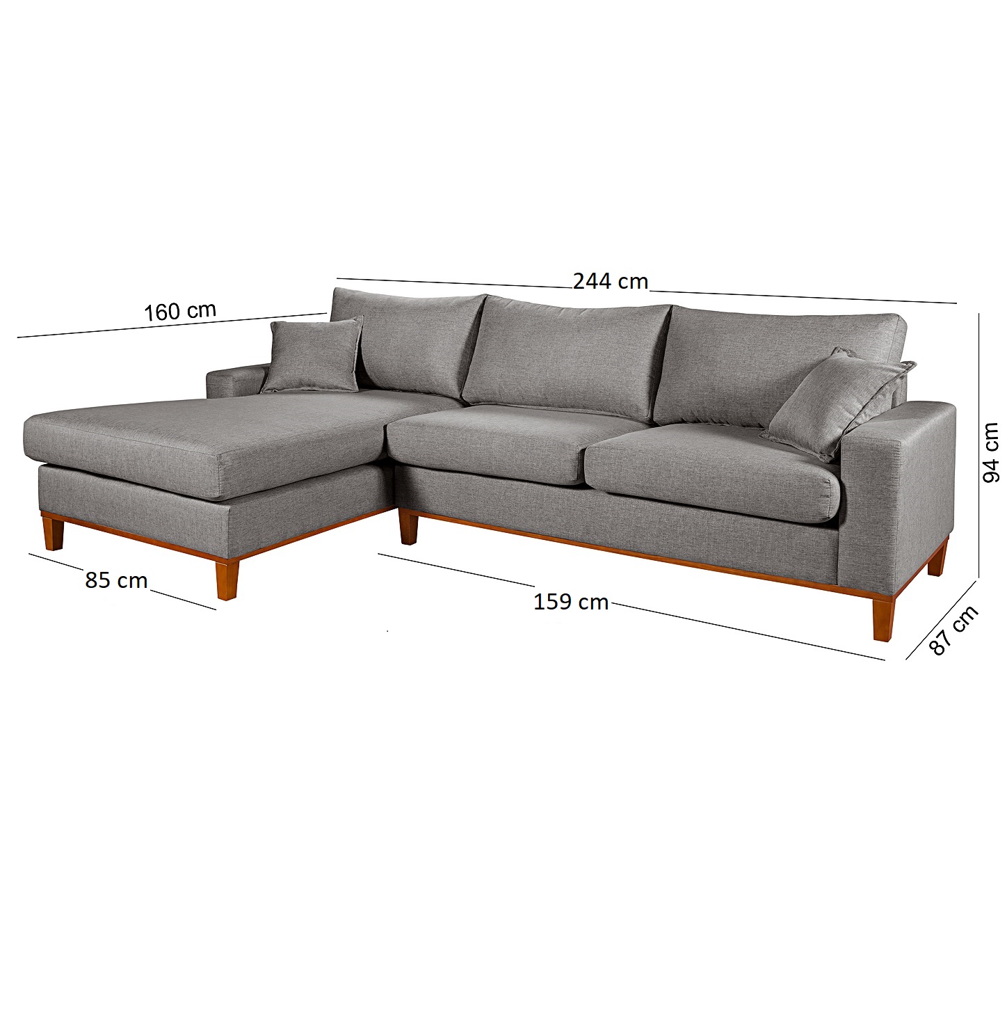 Sofá Living Amsterdã Com Chaise 3 Lugares Revestido Linho Base em Madeira