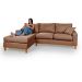 Sofá Living Amsterdã Com Chaise 3 Lugares Revestido Linho Base em Madeira