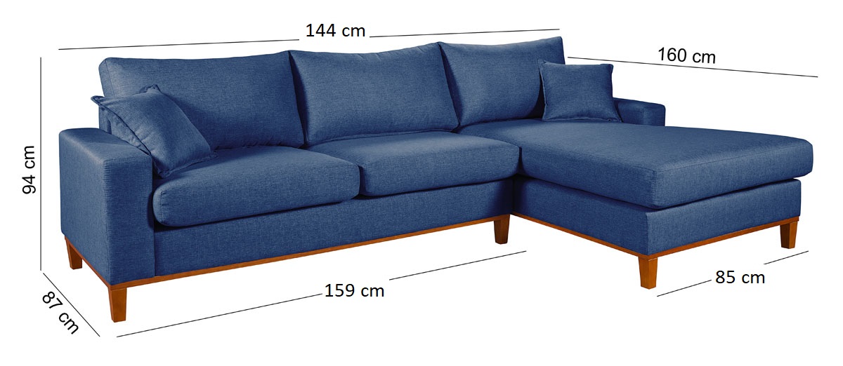 Sofá Living Amsterdã Com Chaise 3 Lugares Revestido Linho Base em Madeira