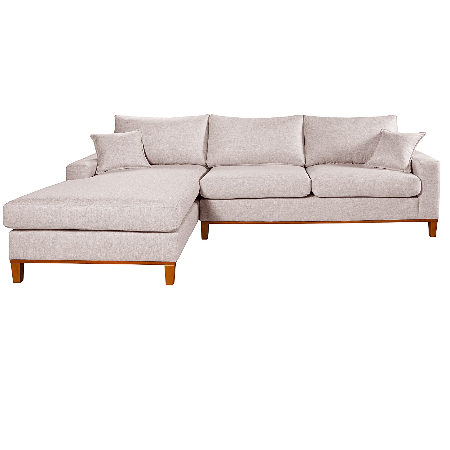 Sofá Living Amsterdã Com Chaise 3 Lugares Revestido Linho Base em Madeira