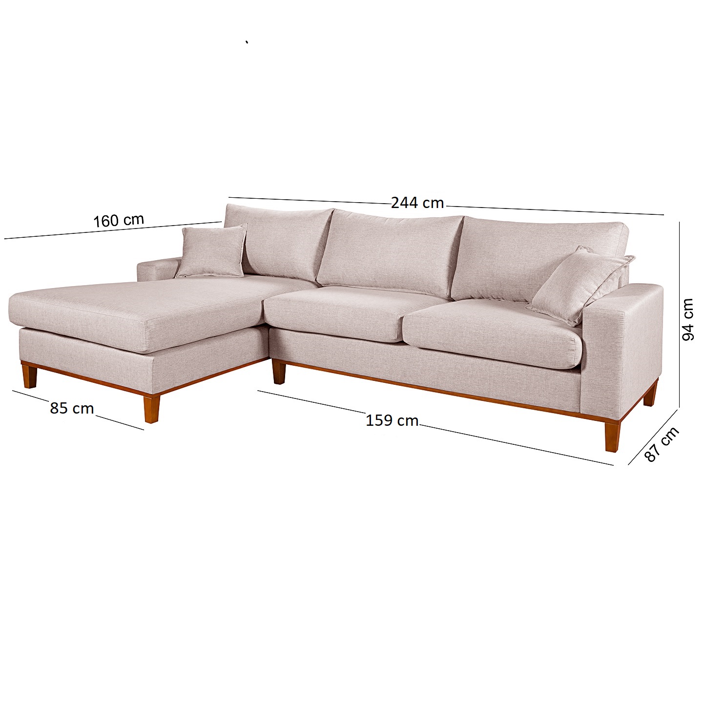 Sofá Living Amsterdã Com Chaise 3 Lugares Revestido Linho Base em Madeira
