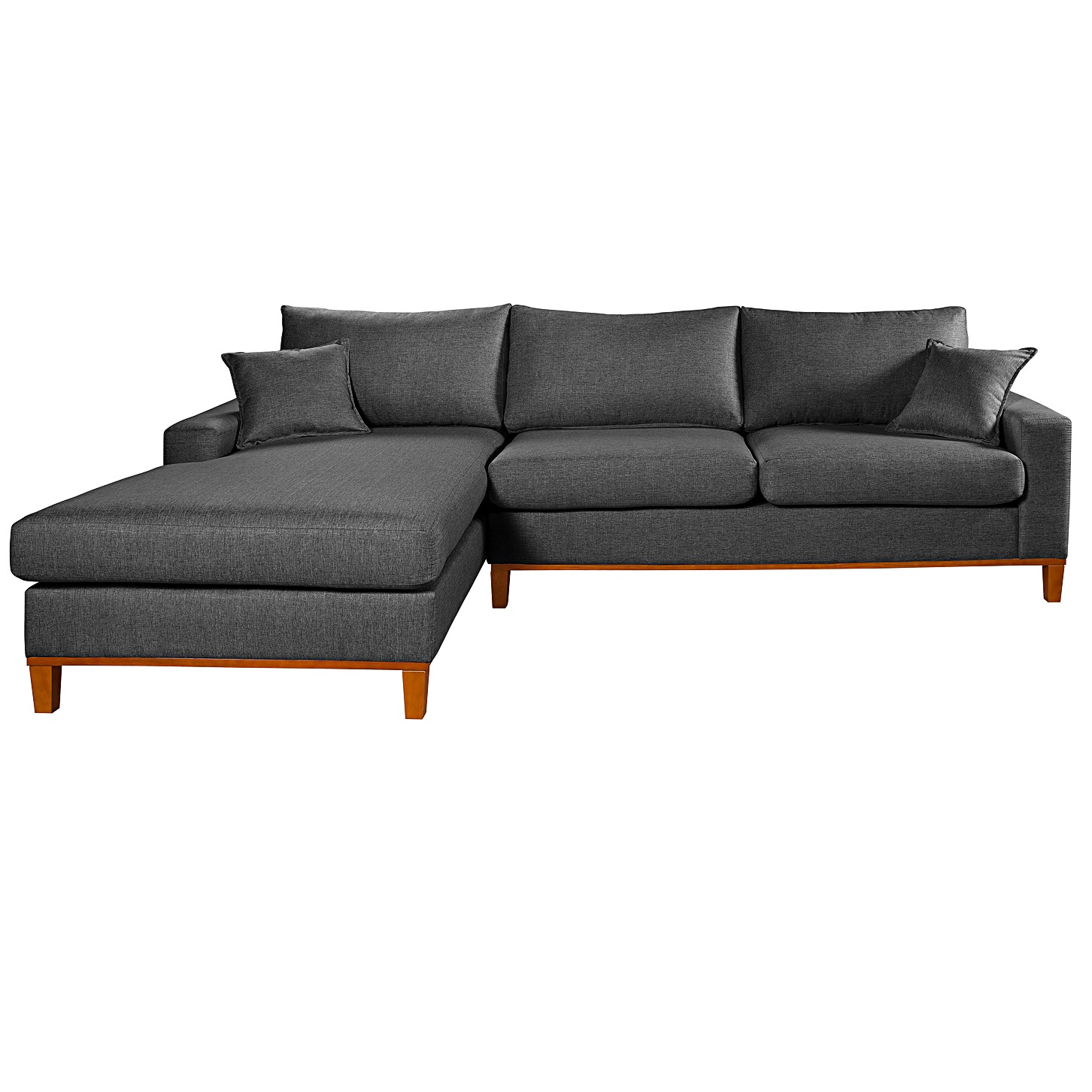 Sofá Living Amsterdã Com Chaise 3 Lugares Revestido Linho Base em Madeira