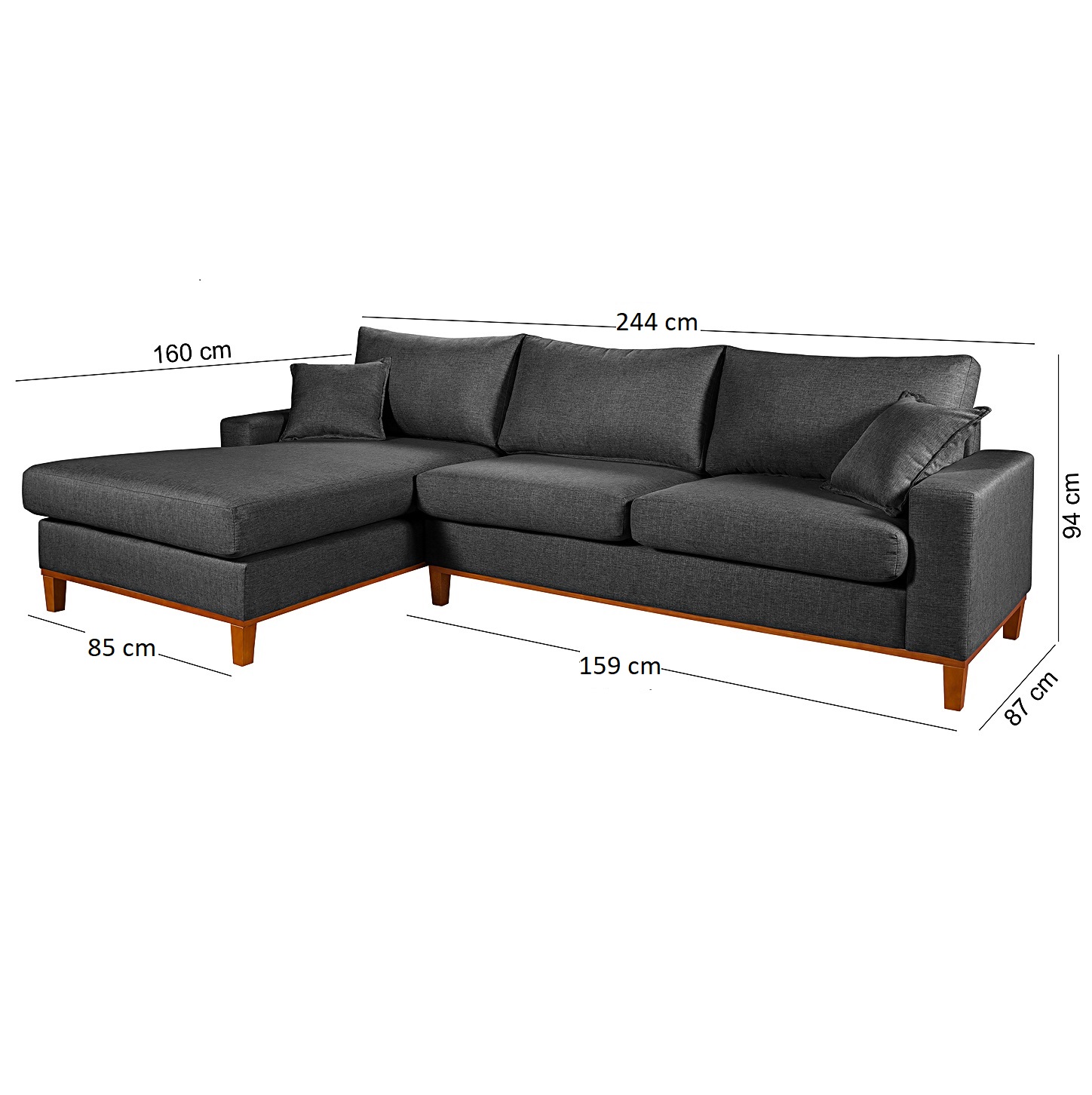 Sofá Living Amsterdã Com Chaise 3 Lugares Revestido Linho Base em Madeira