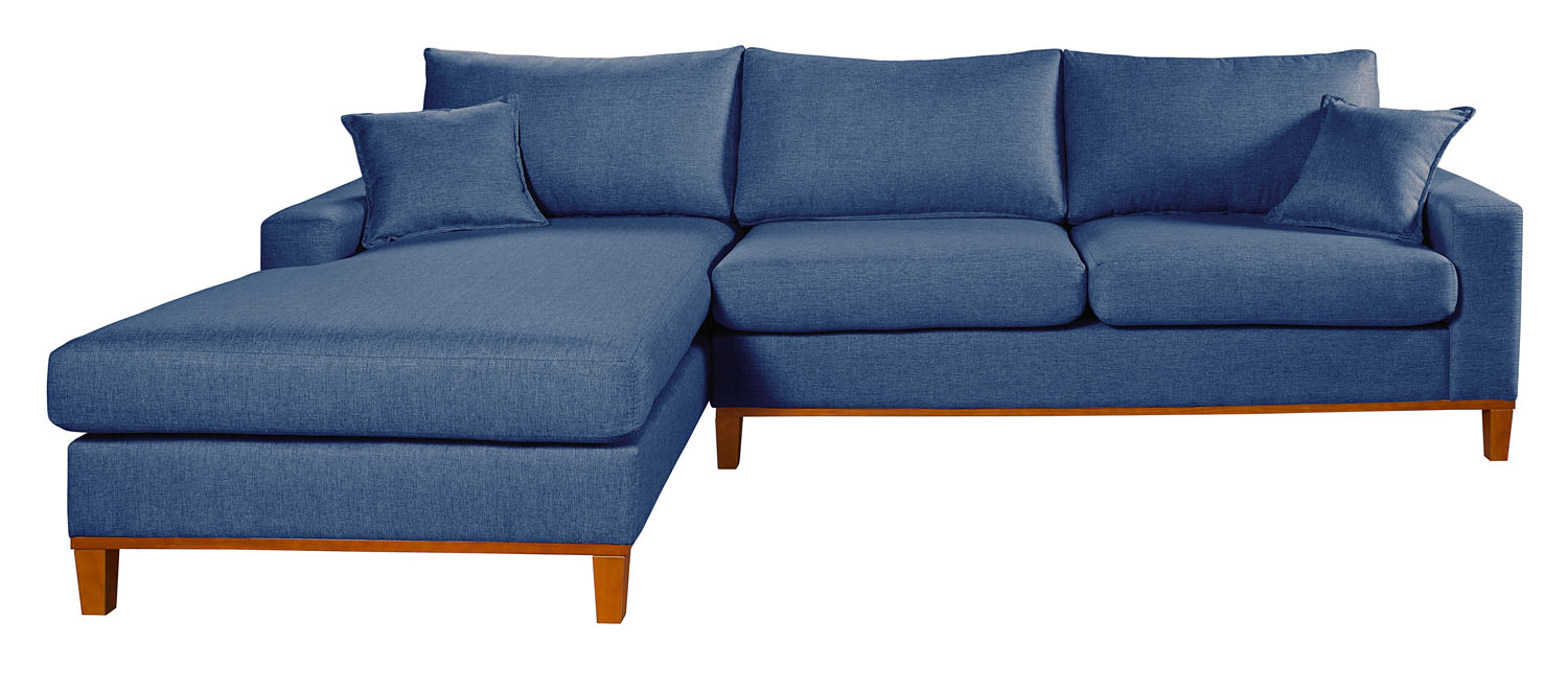 Sofá Living Amsterdã Com Chaise 3 Lugares Revestido Linho Base em Madeira