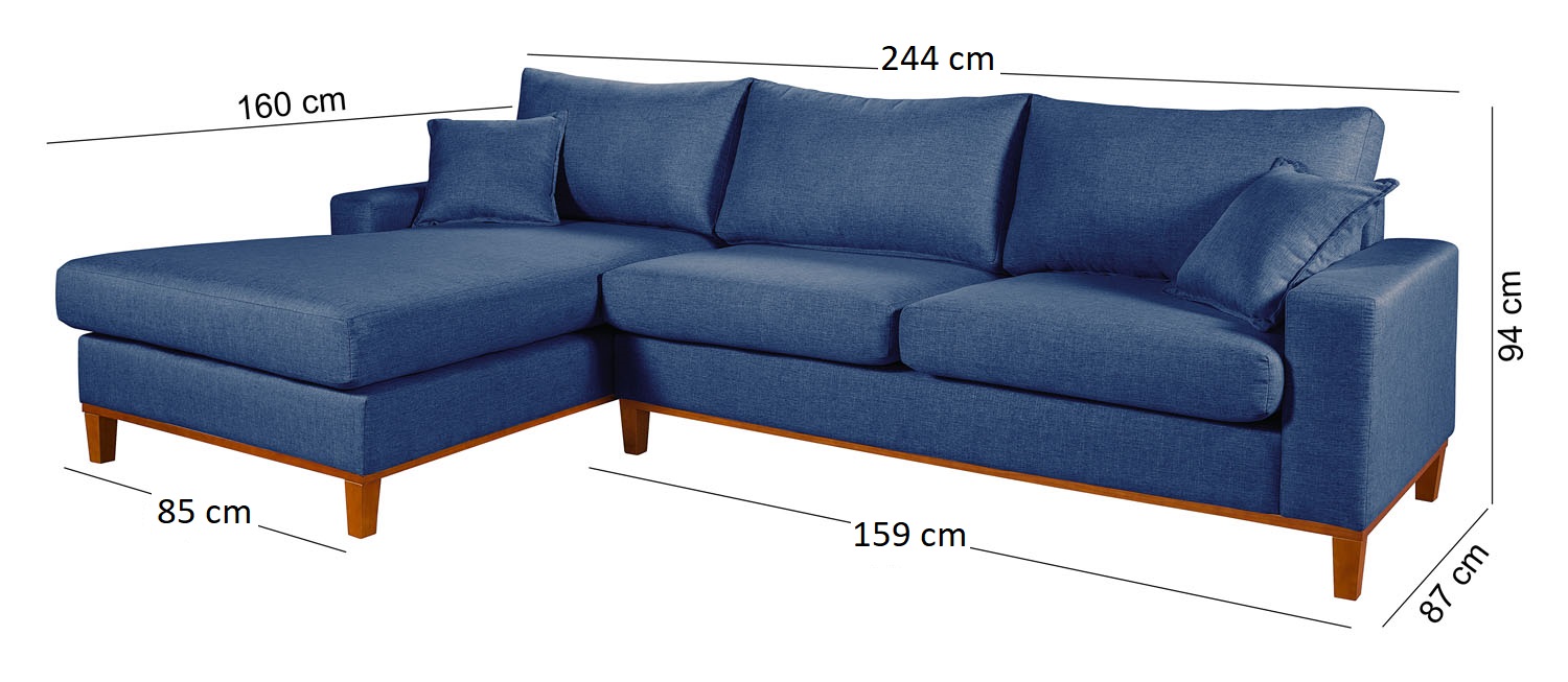 Sofá Living Amsterdã Com Chaise 3 Lugares Revestido Linho Base em Madeira