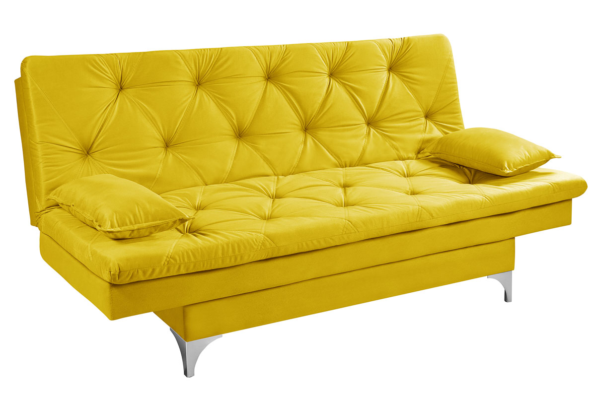 Sofá cama Austria reclinável 3 pocições Suede Amarelo Essencial Estofados