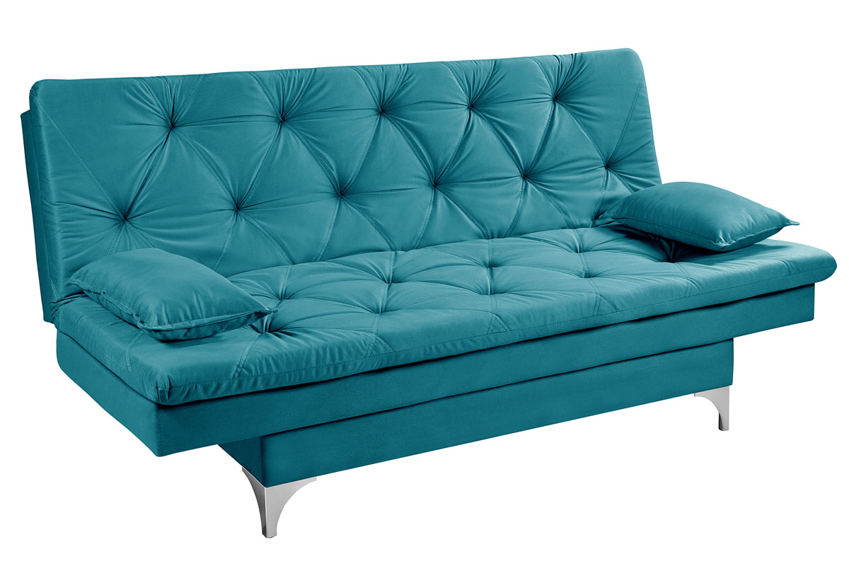 Sofá cama Austria reclinável 3 pocições Suede Azul Turquesa Essencial Estofados