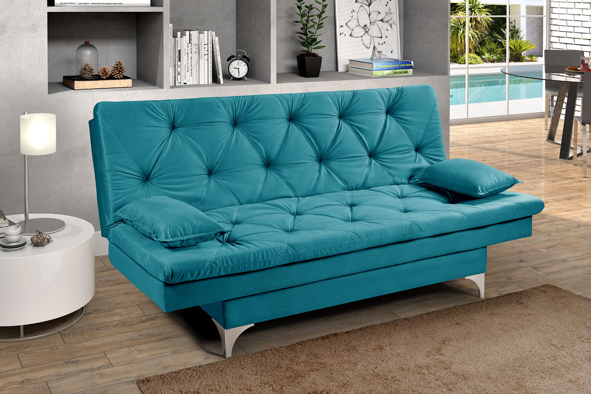 Sofá cama Austria reclinável 3 pocições Suede Azul Turquesa Essencial Estofados