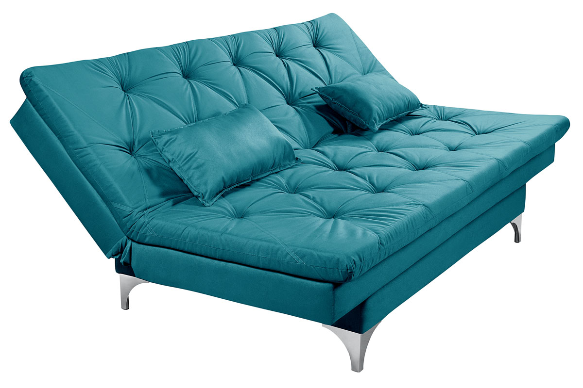 Sofá cama Austria reclinável 3 pocições Suede Azul Turquesa Essencial Estofados