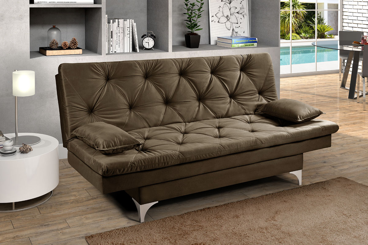 Sofá cama Austria reclinável 3 pocições Suede Cappuccino Essencial Estofados