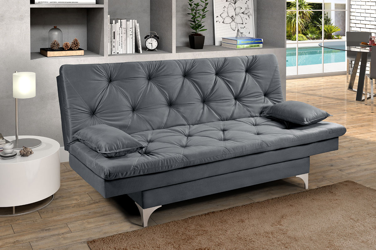 Sofá cama Austria reclinável 3 pocições Suede Cinza Essencial Estofados