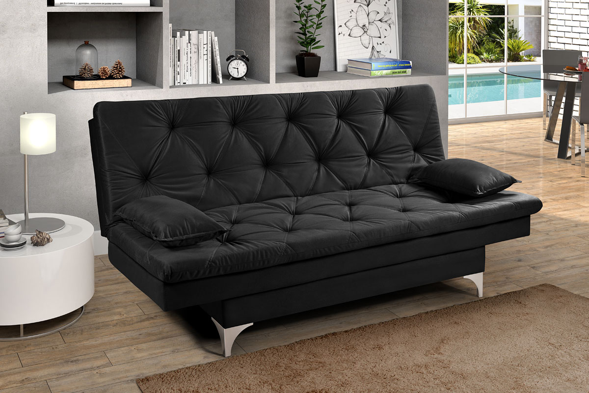 Sofá cama Austria reclinável 3 pocições Suede Preto Essencial Estofados
