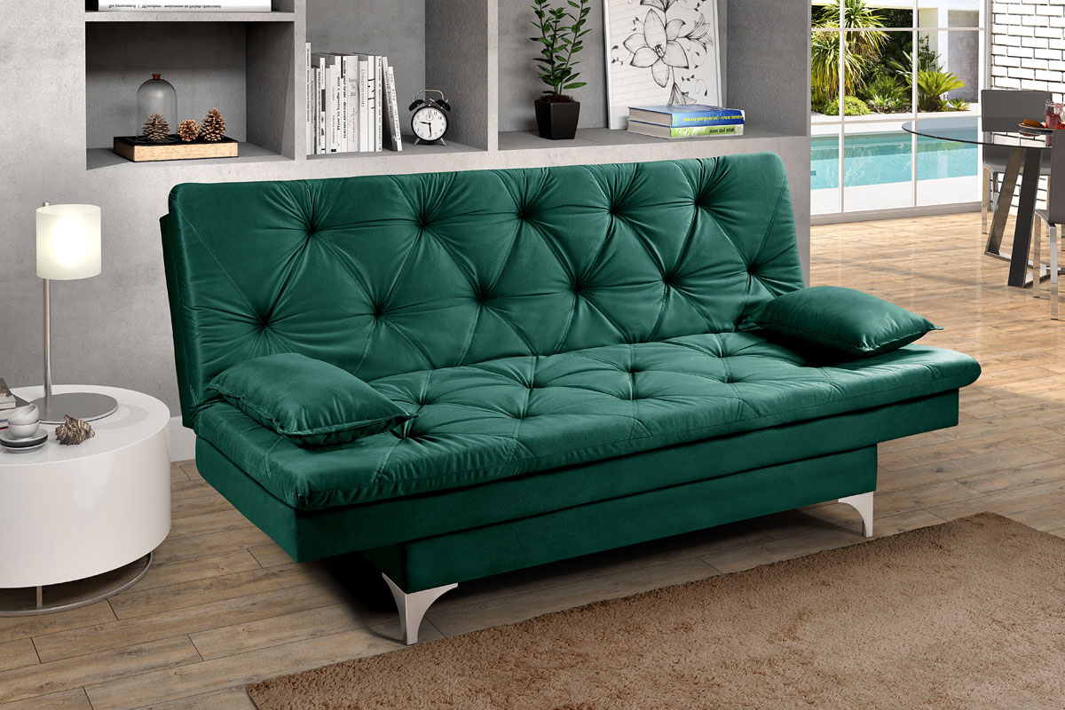 Sofá cama Austria reclinável 3 pocições Suede Verde Essencial Estofados