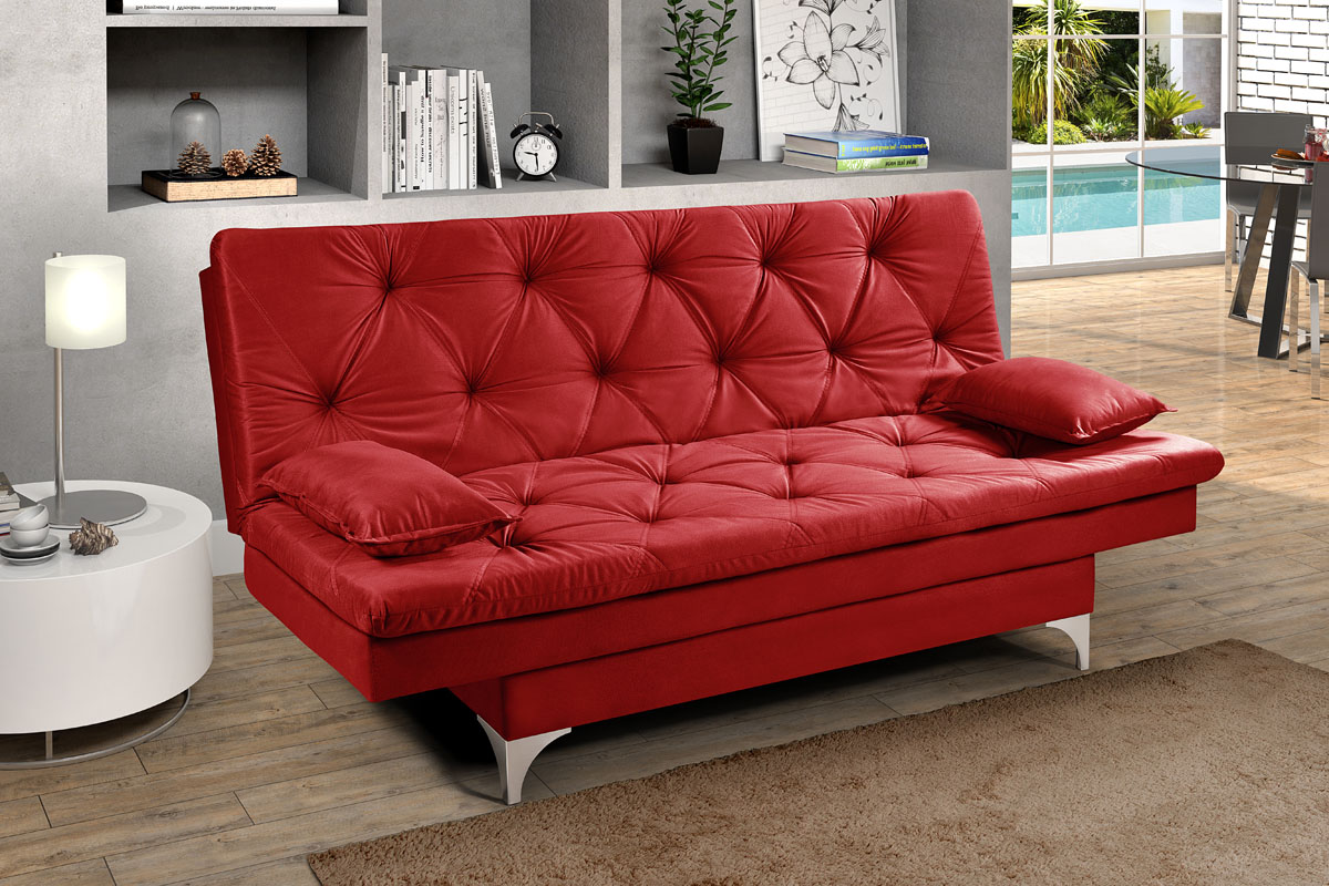 Sofá cama Austria reclinável 3 pocições Suede Vermelho Essencial Estofados