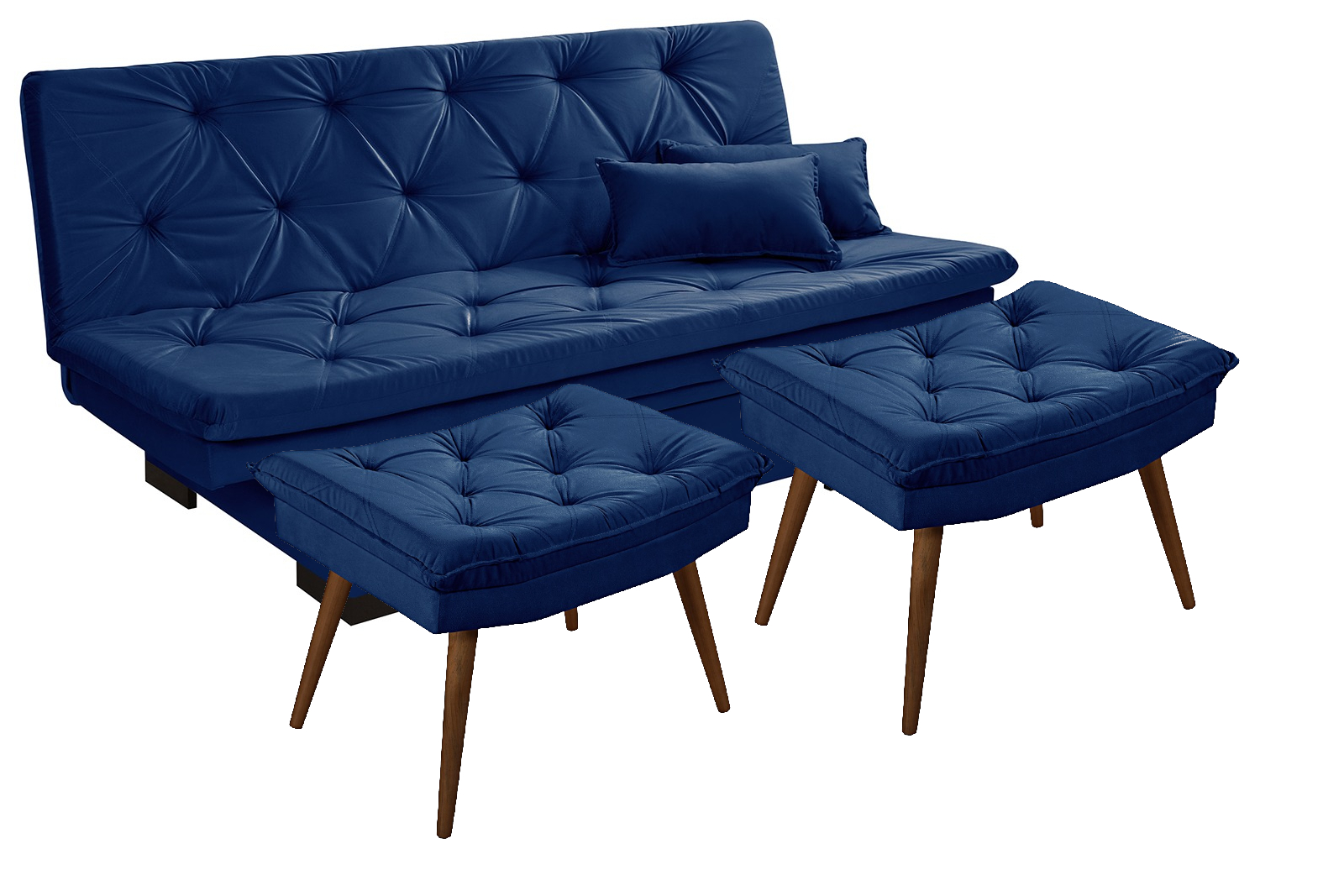 Sofá cama Bau reclinável 3 posições + 2 banquetas  em Suede 