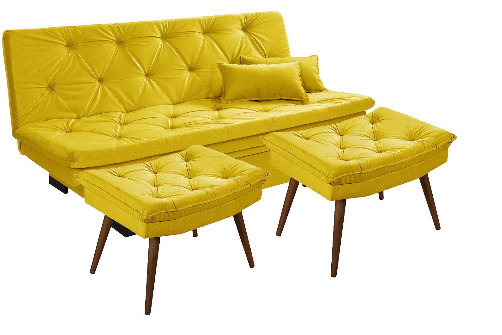 Sofá cama Bau reclinável 3 posições + 2 banquetas  em Suede