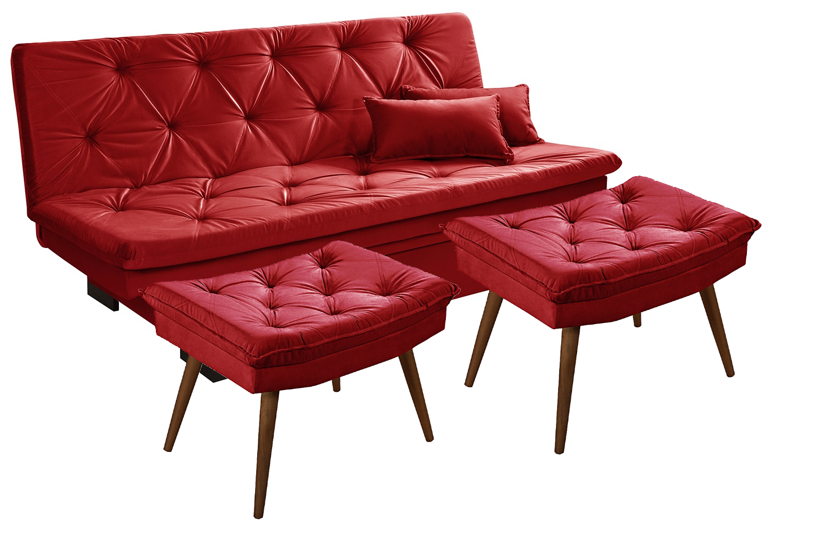 Sofá cama Bau reclinável 3 posições + 2 banquetas  em Suede Cappuccino