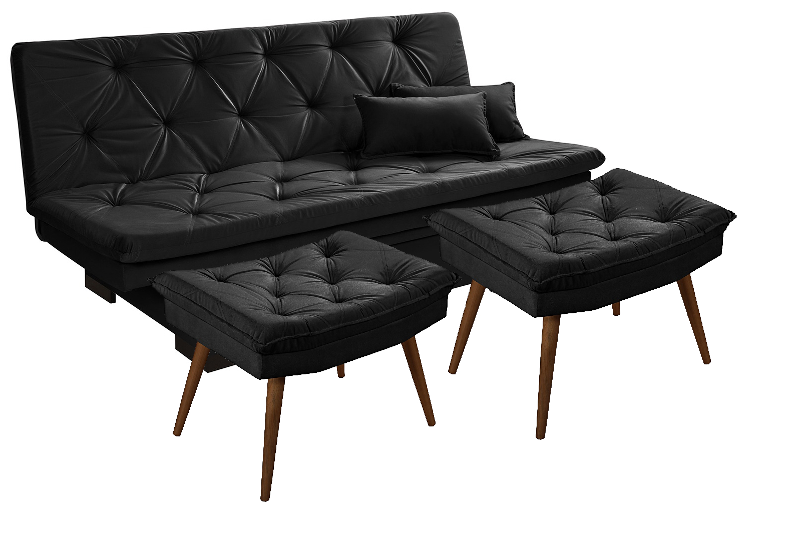 Sofá cama Bau reclinável 3 posições + 2 banquetas  em Suede Cappuccino