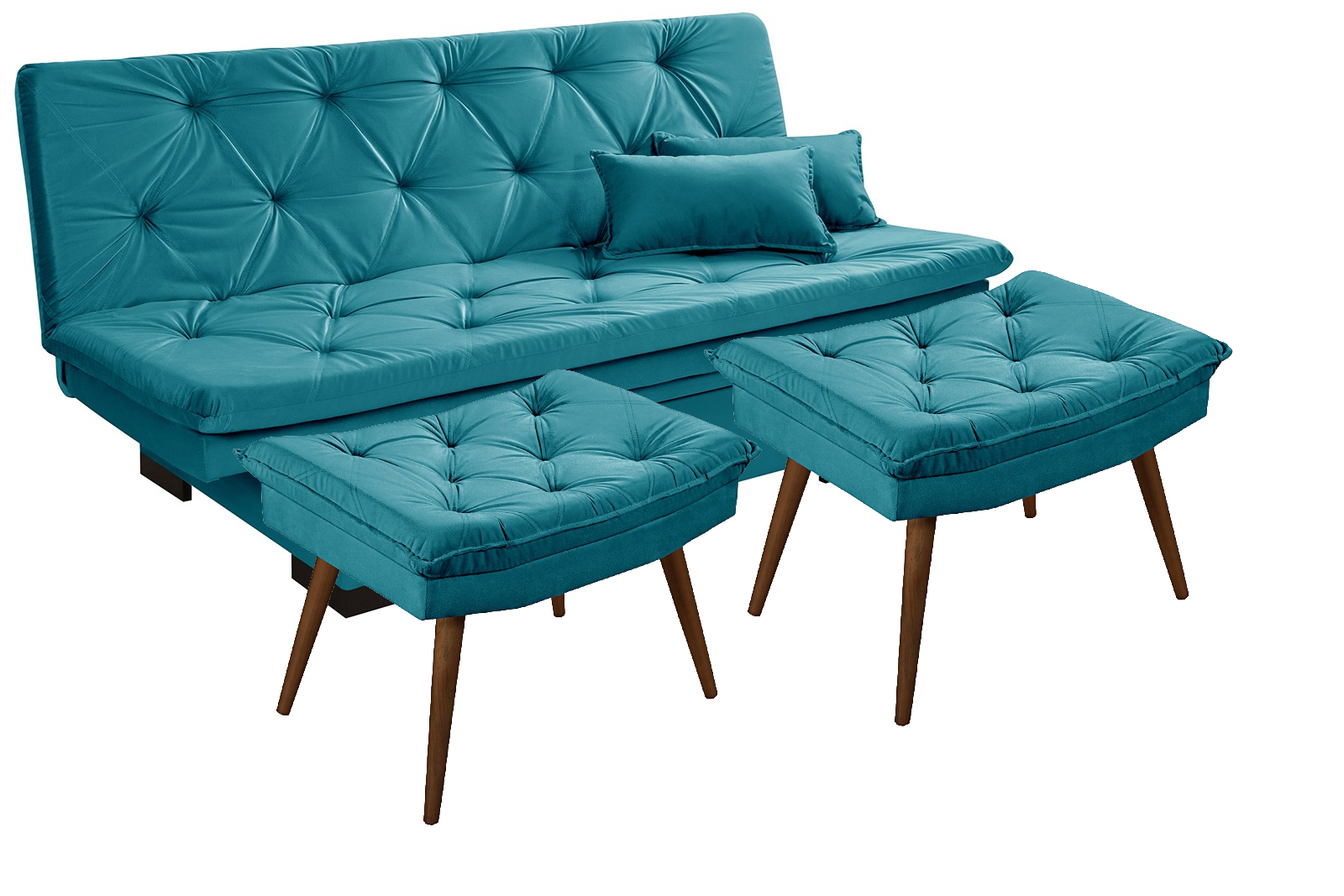 Sofá cama Bau reclinável 3 posições + 2 banquetas  em Suede Cappuccino