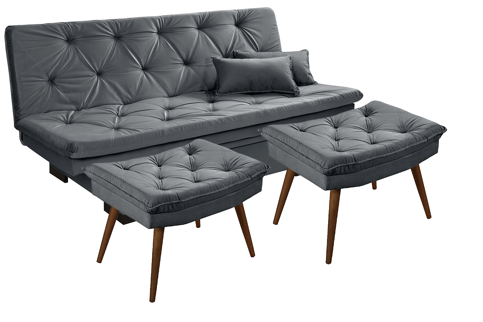 Sofá cama Bau reclinável 3 posições + 2 banquetas  em Suede Cappuccino