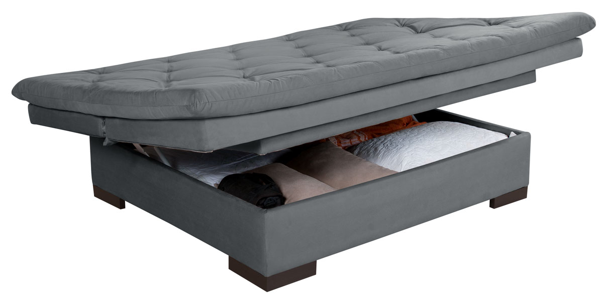 Sofá cama Bau reclinável 3 posições + 2 banquetas  em Suede Cappuccino