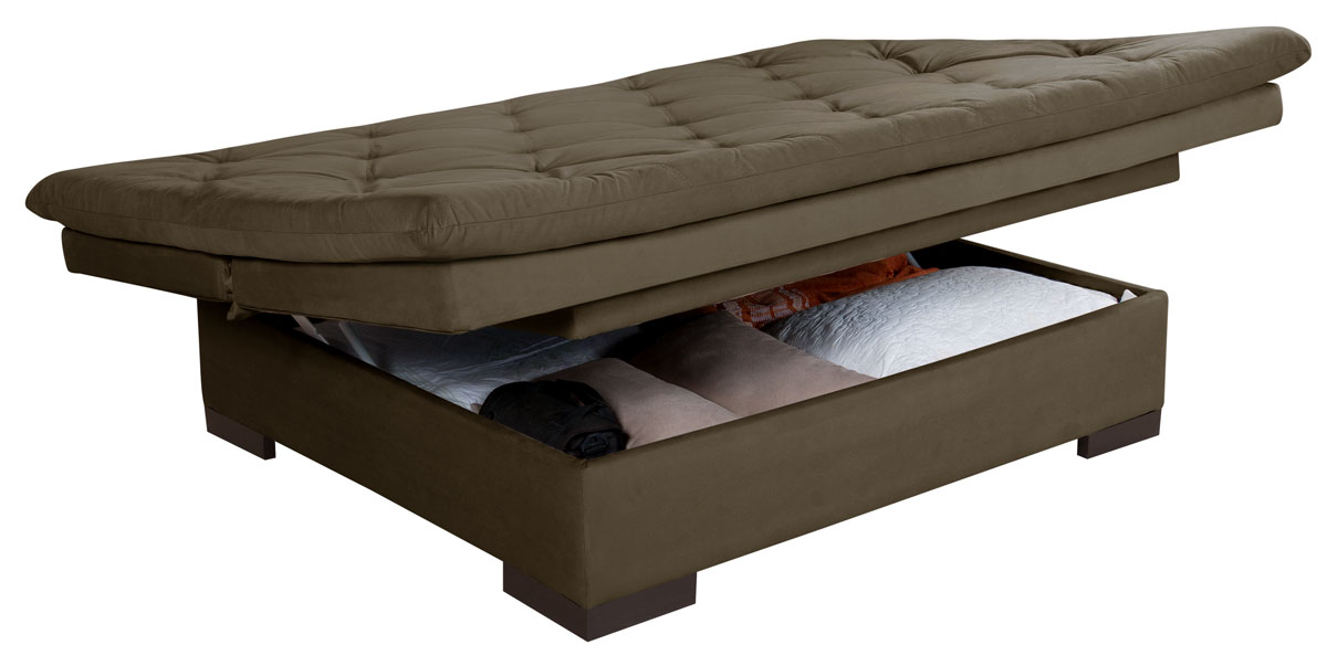 Sofá cama Bau reclinável 3 posições + 2 banquetas  em Suede Cappuccino