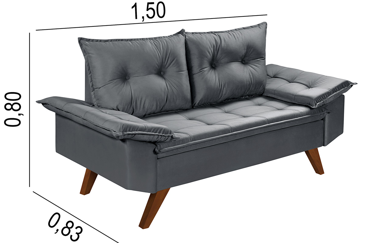 Sofa 2 Lugares Bariloche Essencial Estofados Cinza