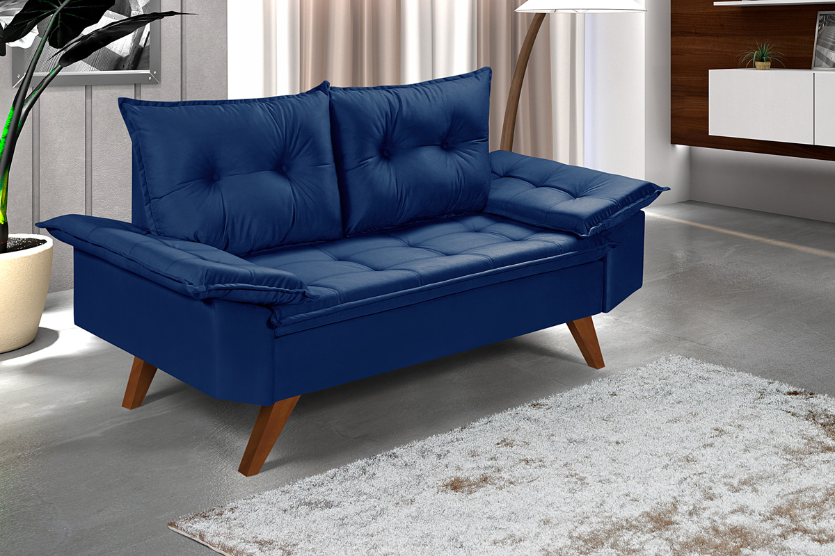 Sofa 2 Lugares Bariloche Retro Azul Marinho Essencial Estofados