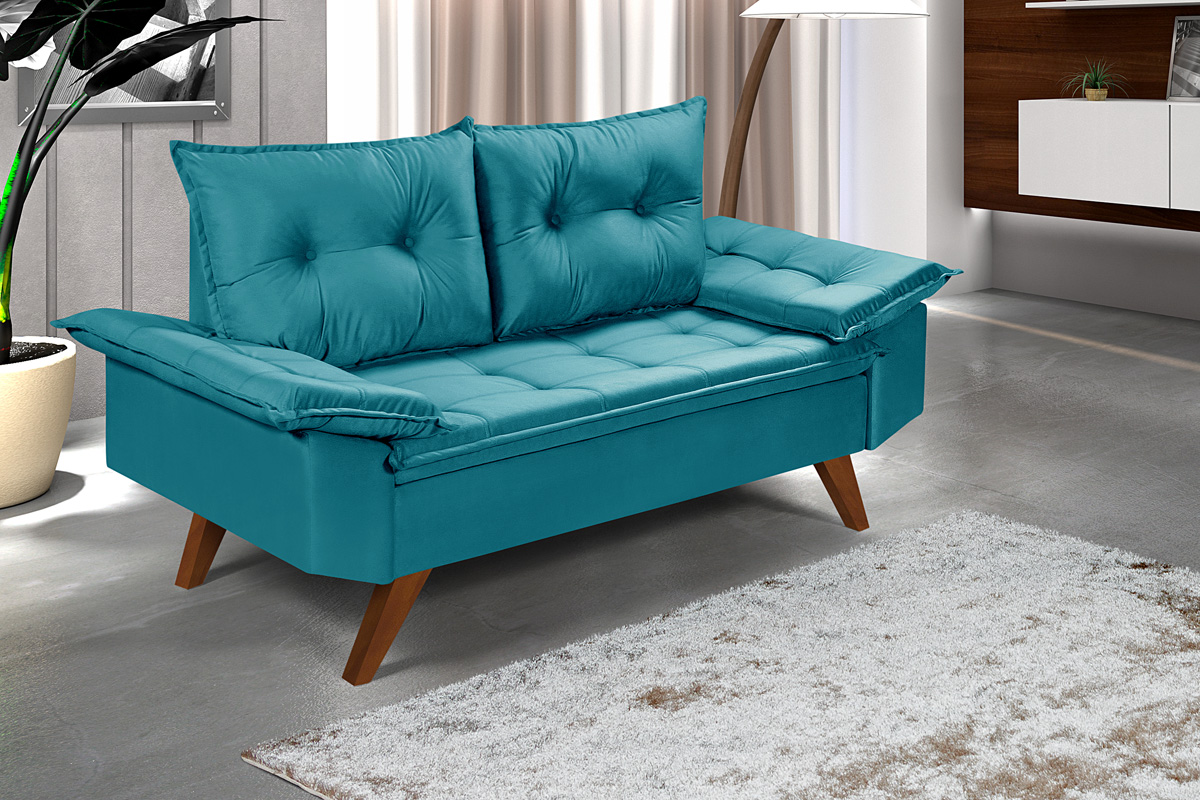 Sofa 2 Lugares Bariloche Retro Azul Turquesa Essencial Estofados