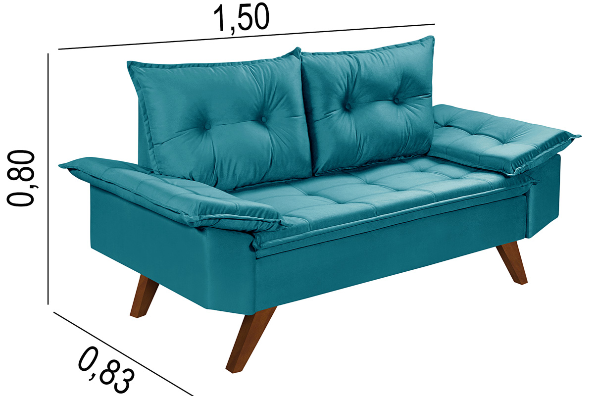 Sofa 2 Lugares Bariloche Retro Azul Turquesa Essencial Estofados