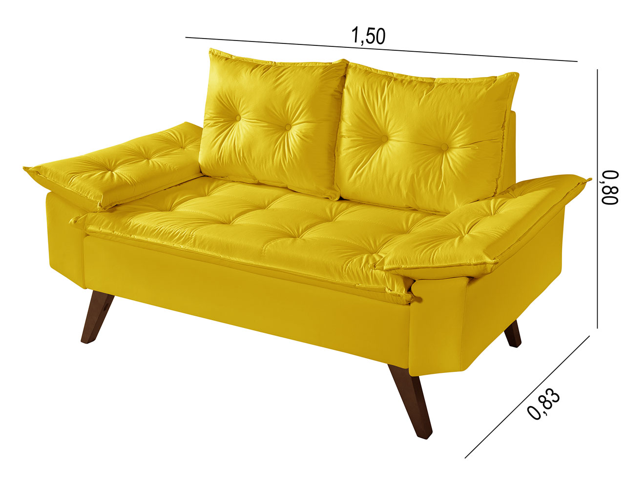 Sofa 2 Lugares Bariloche Retro Courino Amarelo Couro Sintetico Essencial Estofados