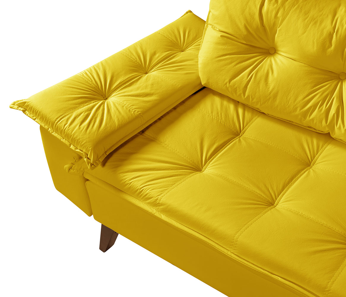 Sofa 2 Lugares Bariloche Retro Courino Amarelo Couro Sintetico Essencial Estofados