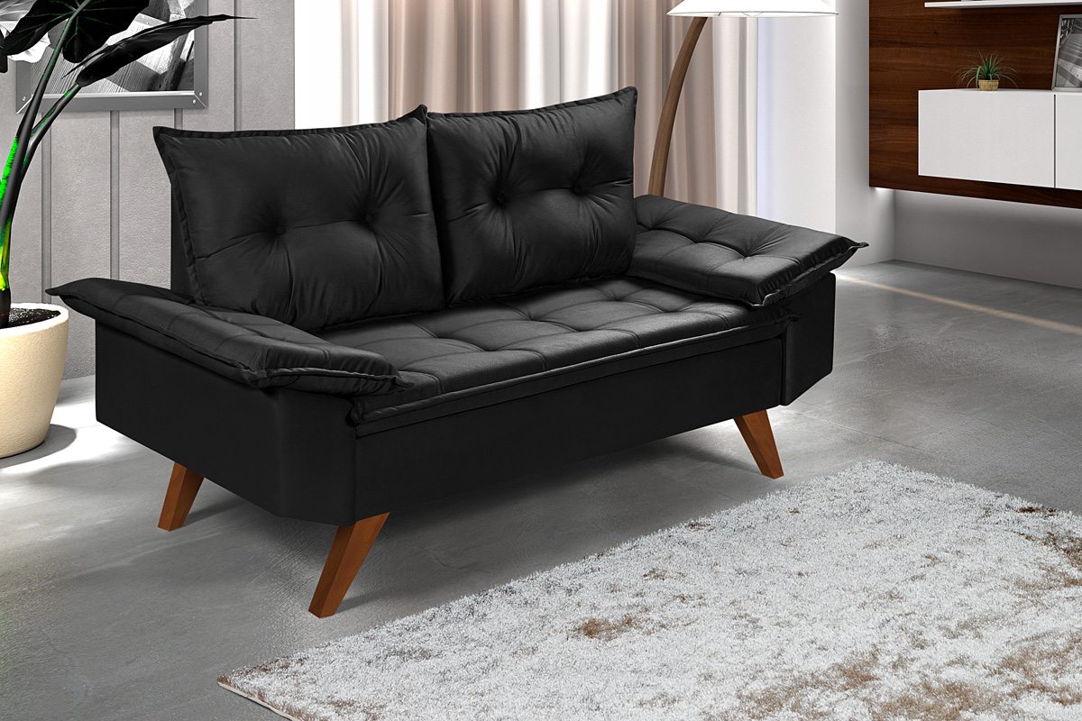 Sofa 2 Lugares Bariloche Retro Preto Essencial Estofados