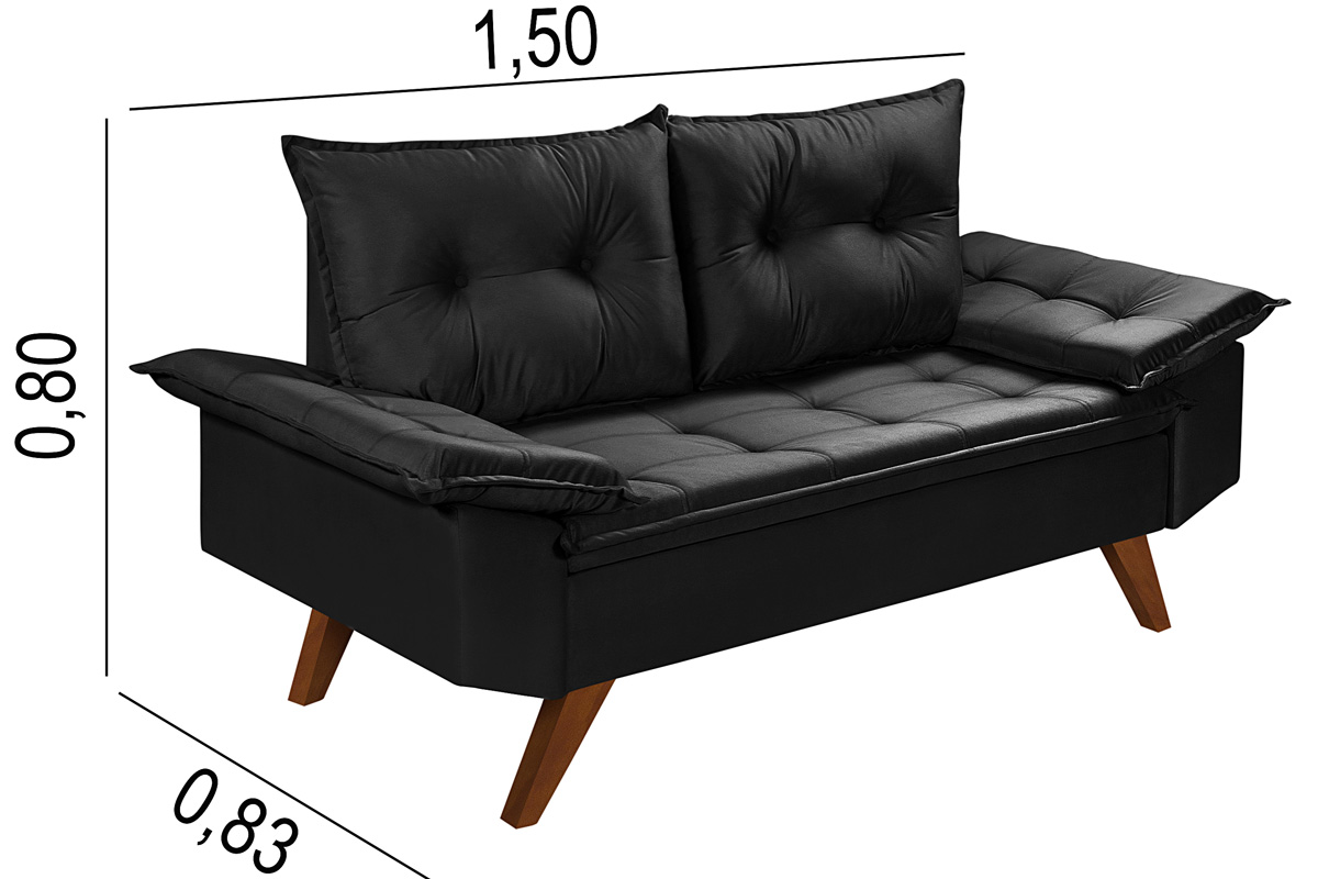 Sofa 2 Lugares Bariloche Retro Preto Essencial Estofados