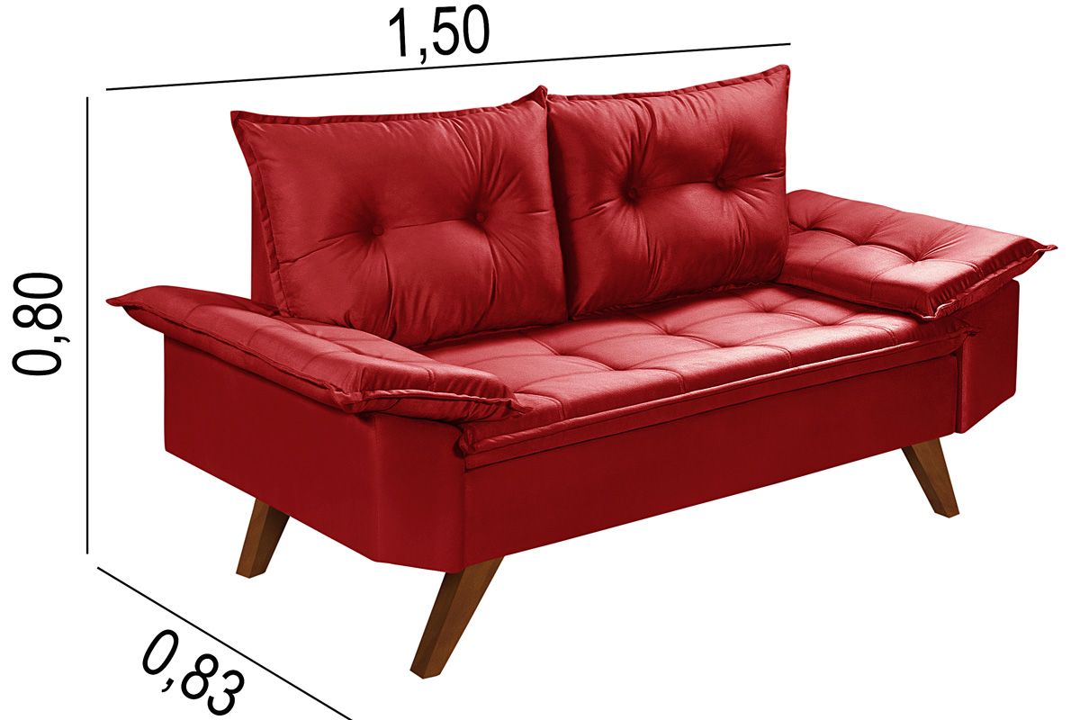 Sofa 2 Lugares Bariloche Retro Vermelho Essencial Estofados