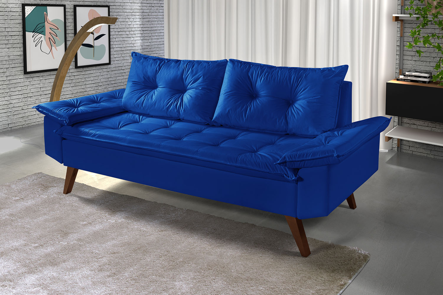 Sofa 3 Lugares Bariloche Retro Courino Azul Marinho Couro Sintetico Essencial Estofados