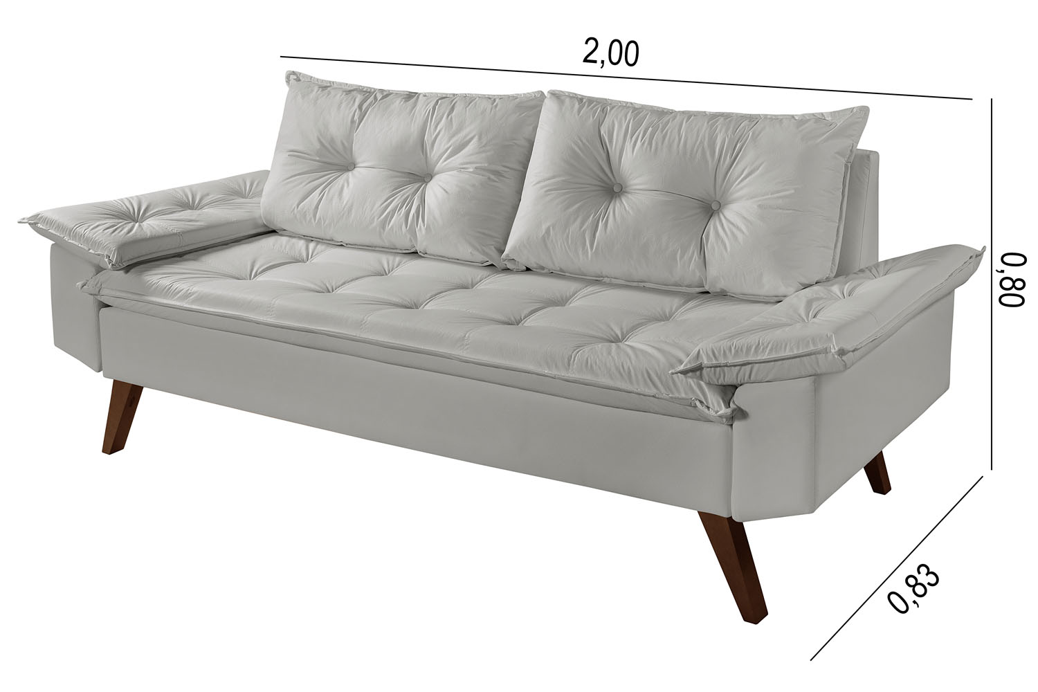 Sofa 3 Lugares Bariloche Retro Courino Gelo Couro Sintetico Essencial Estofados