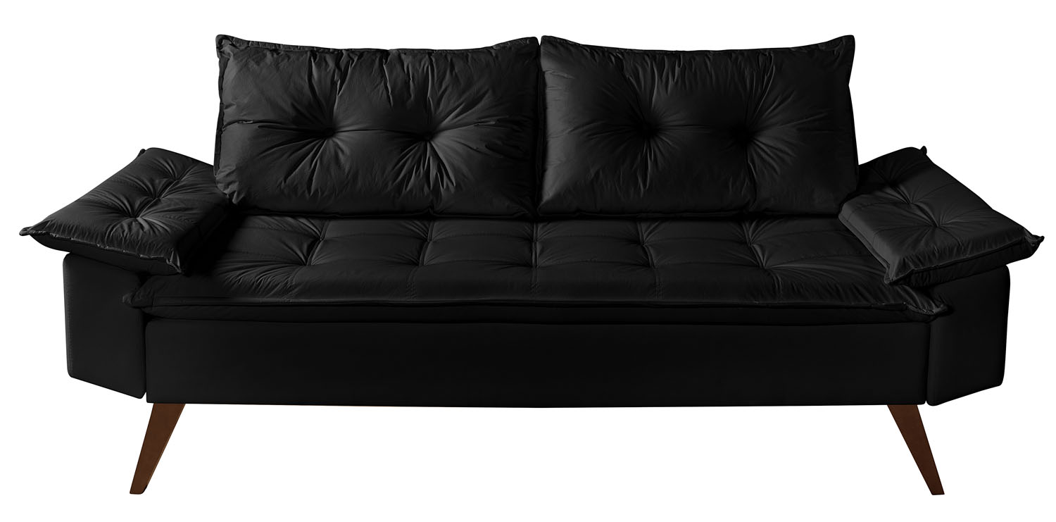 Sofa 3 Lugares Bariloche Retro Courino Preto Couro Sintetico Essencial Estofados