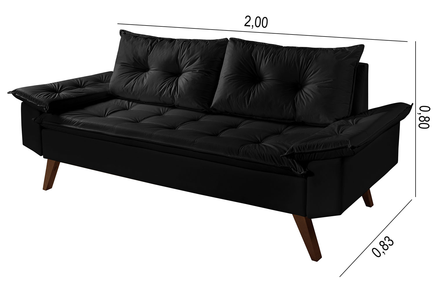 Sofa 3 Lugares Bariloche Retro Courino Preto Couro Sintetico Essencial Estofados