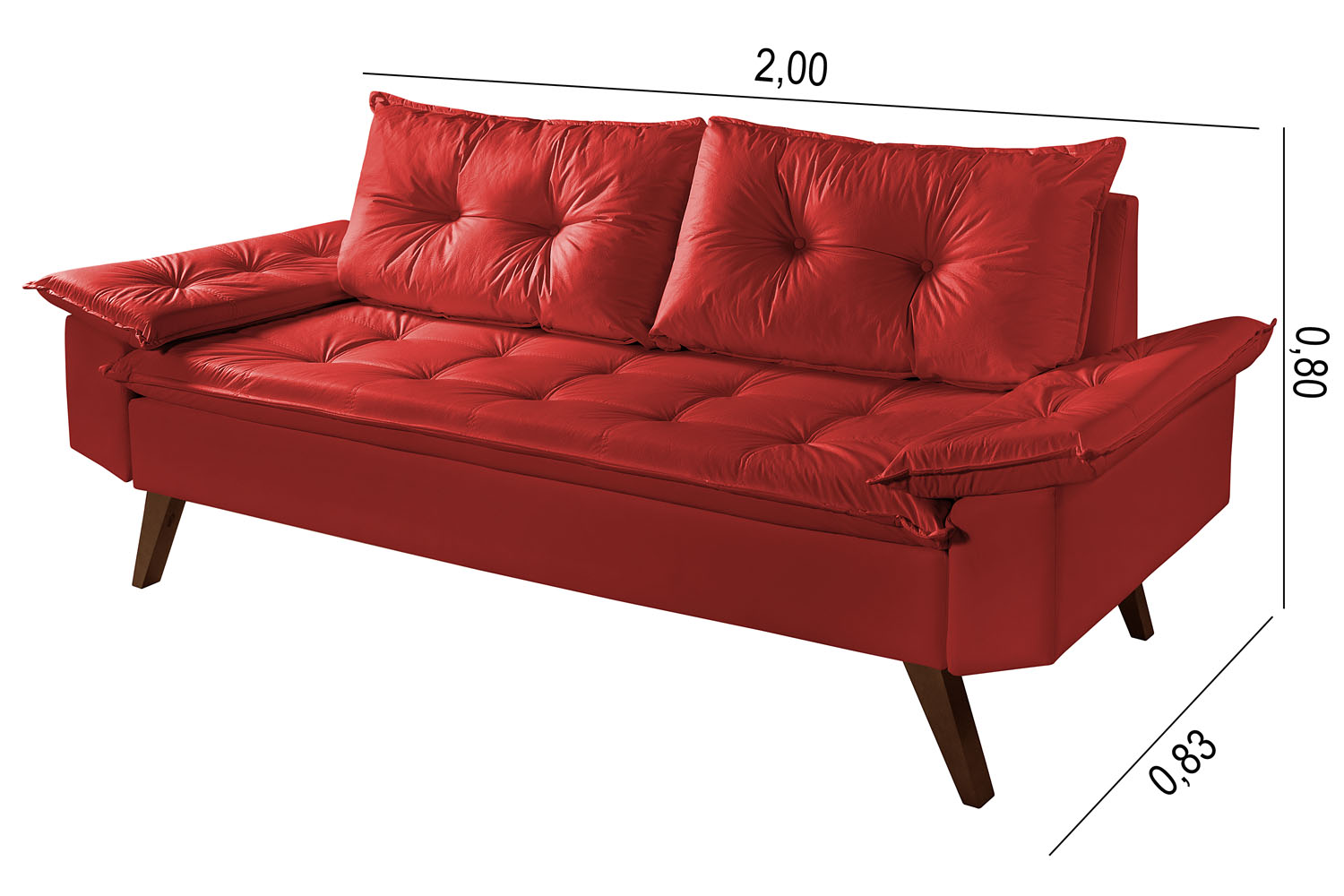 Sofa 3 Lugares Bariloche Retro Courino Vermelho Couro Sintetico Essencial Estofados
