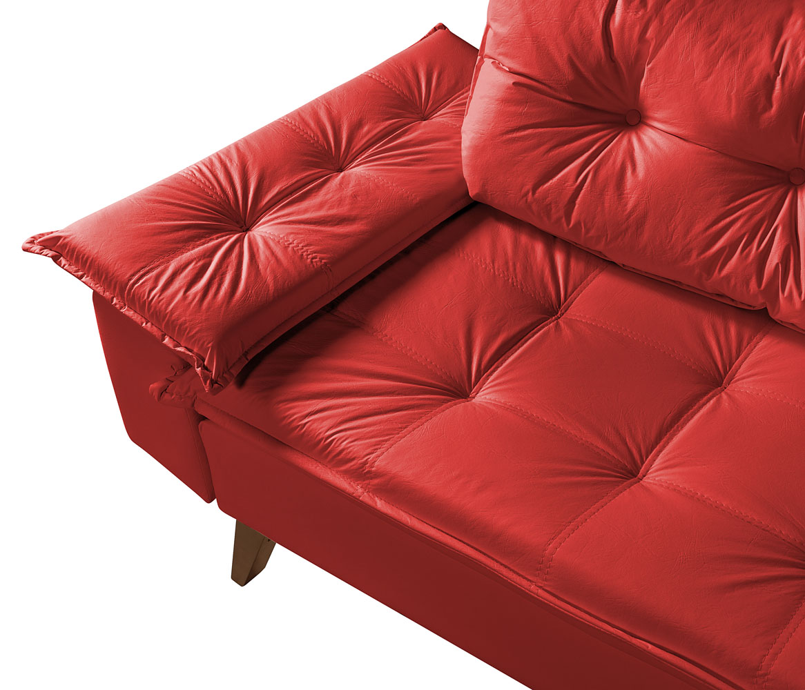 Sofa 3 Lugares Bariloche Retro Courino Vermelho Couro Sintetico Essencial Estofados