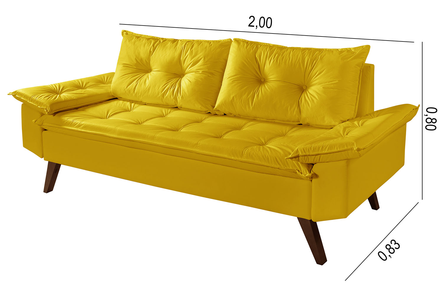 Sofa Bariloche 3 Lugares + 2 banquetas Retro Courino Amarelo Couro Sintetico Essencial Estofados