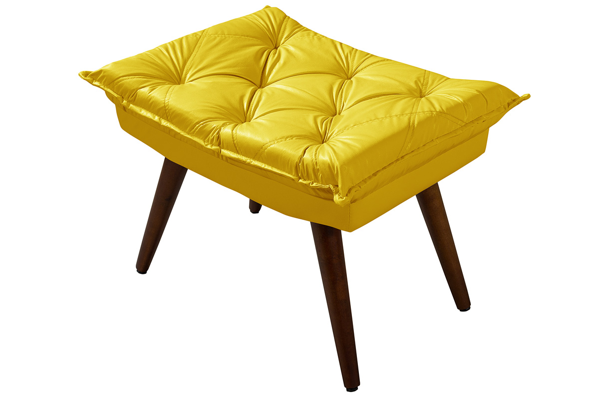 Sofa Bariloche 3 Lugares + 2 banquetas Retro Courino Amarelo Couro Sintetico Essencial Estofados