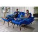 Sofa Bariloche 3 Lugares + 2 banquetas Retro Courino Azul Marinho Couro Sintetico Essencial Estofados